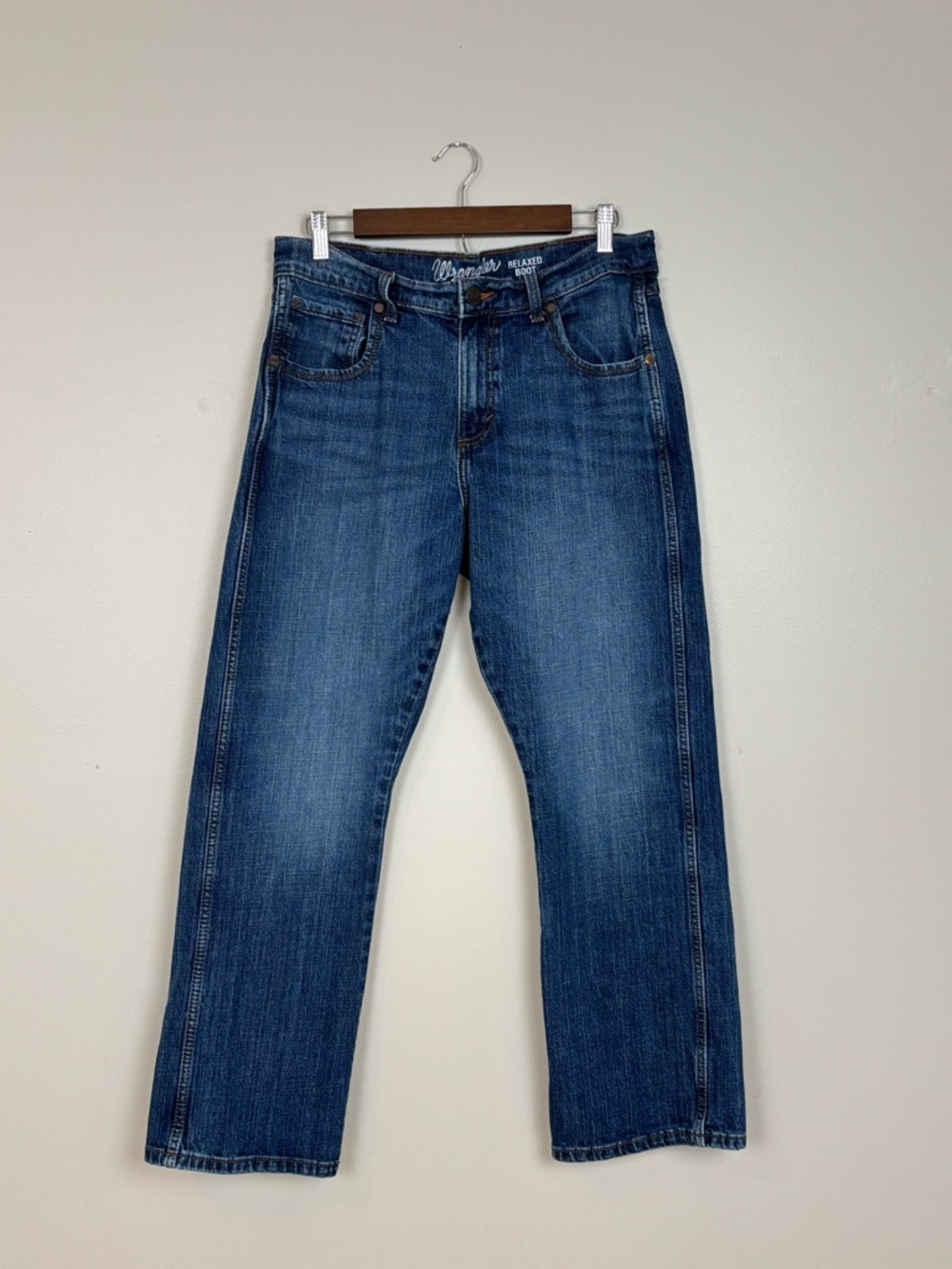Wrangler Retro Jeans Mens‎ 32X30 (32x28.5) Blue Relaxed Boot Whiskered 5 Pocket